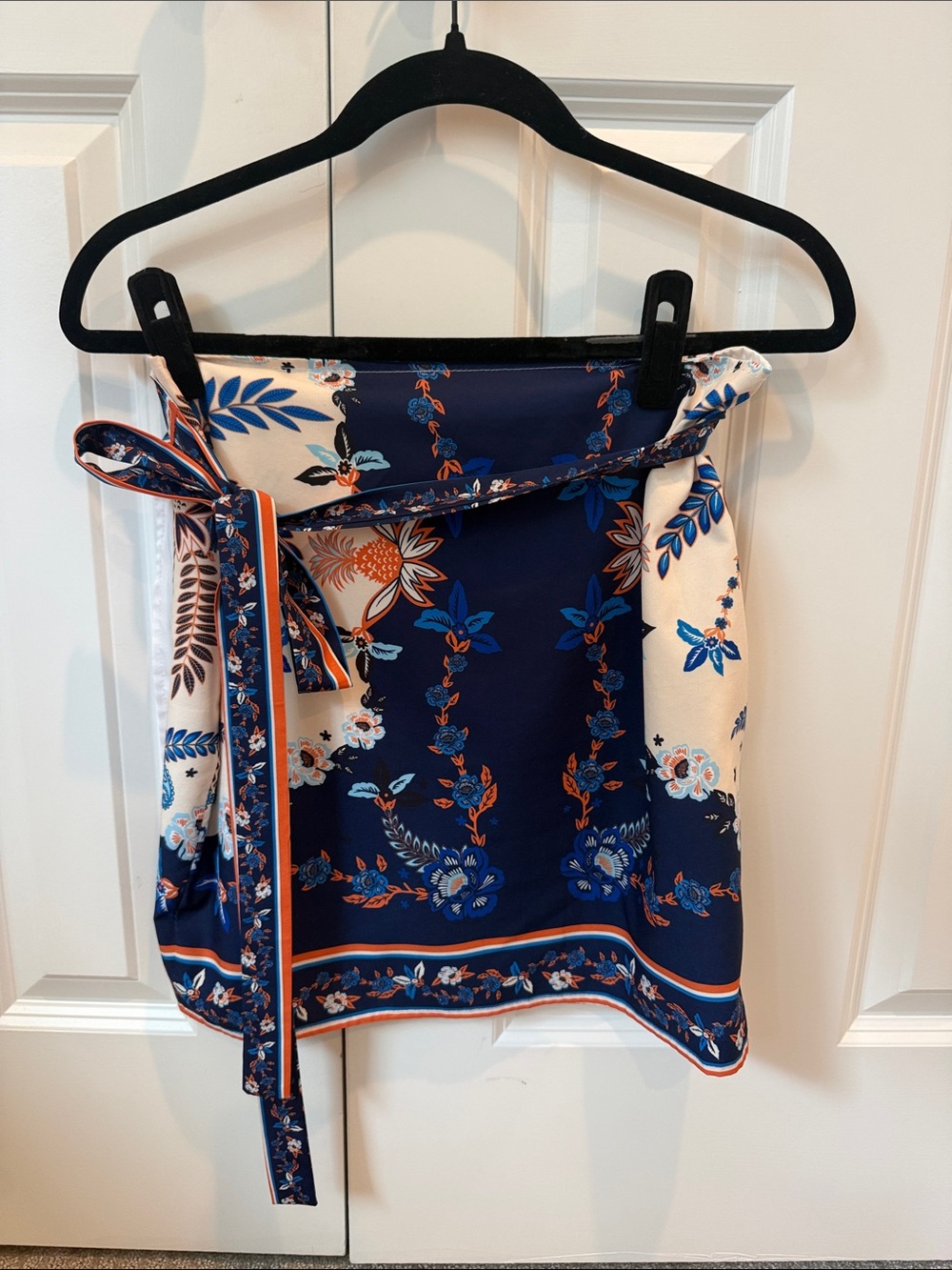 Navy Floral Tie-Side Wrap Mini Skirt